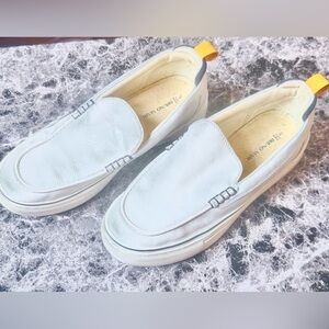 White Slip-On Sneakers with Yellow Accents